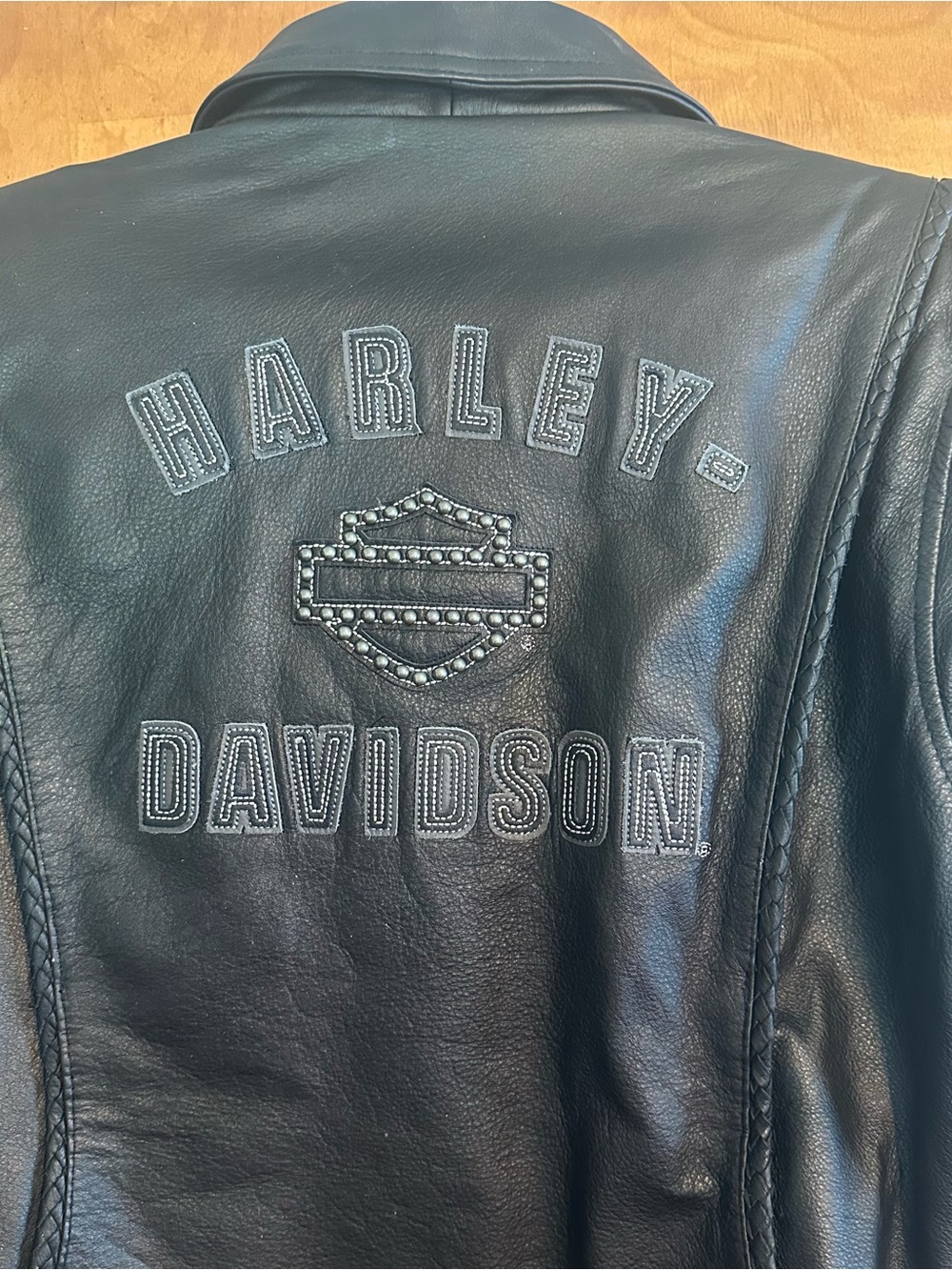 Women’s Harley-Davidson Black Leather Studded Back Logo Bomber Jacket